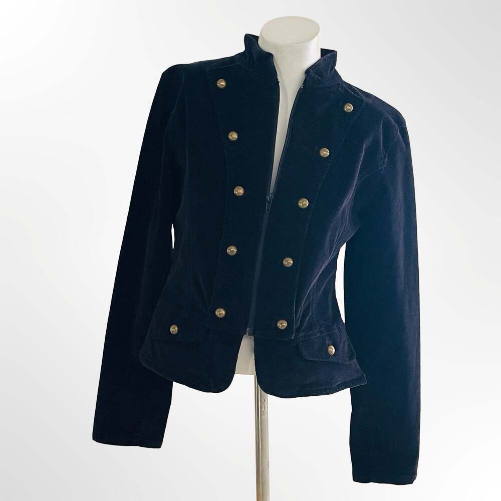 Lena Jeans black velvet military style button front jacket